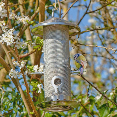 Medium Stainless Steel Seed Bird Feeder with Squirrel-Proof Locking Lid - 4 Port