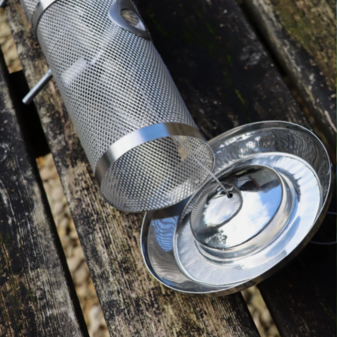 Medium Stainless Steel Seed Bird Feeder with Squirrel-Proof Locking Lid - 4 Port