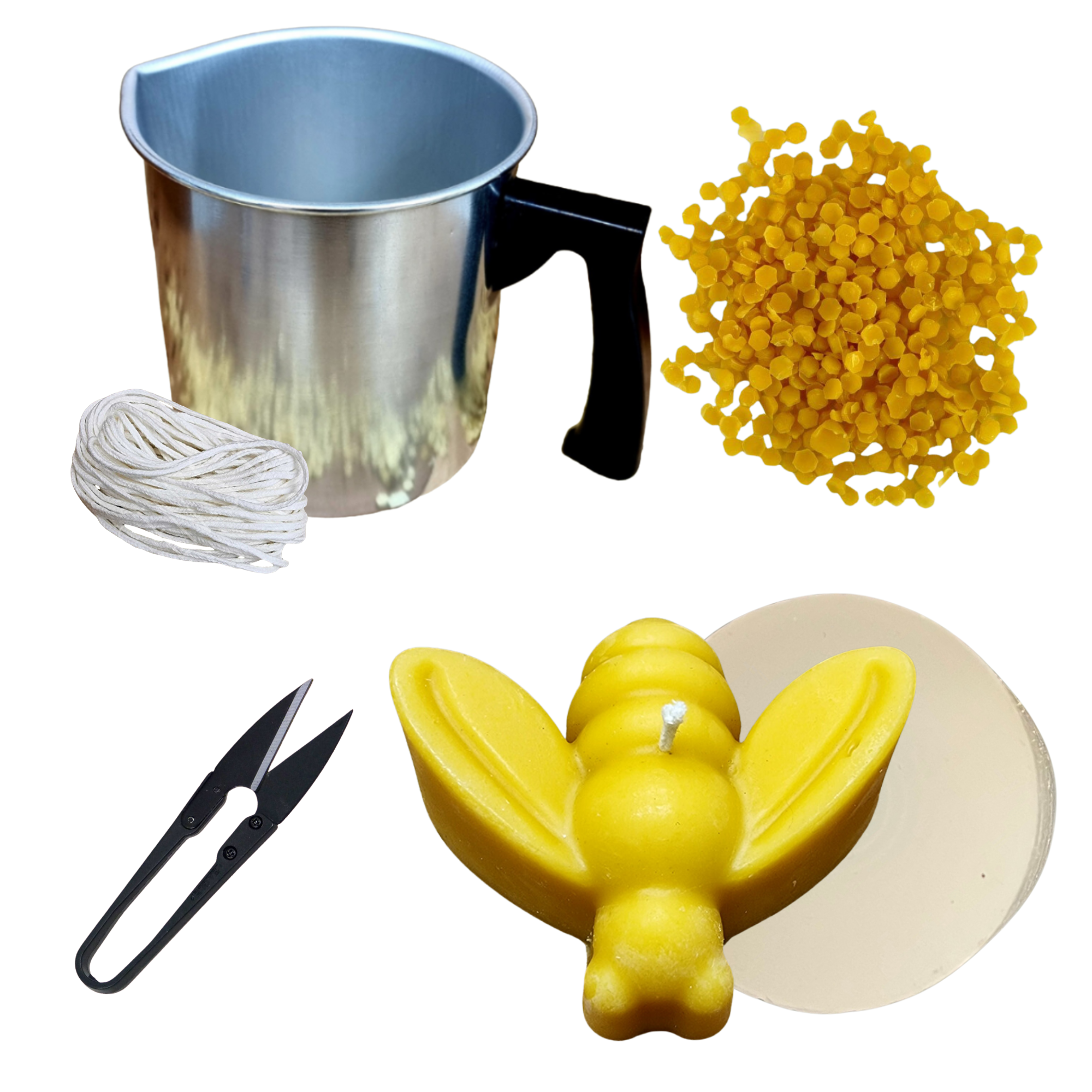 Candlemaking Kit - Bee Mould, Melting Pot, 30ft Wick, Wick Snips and 200g Beeswax Beads