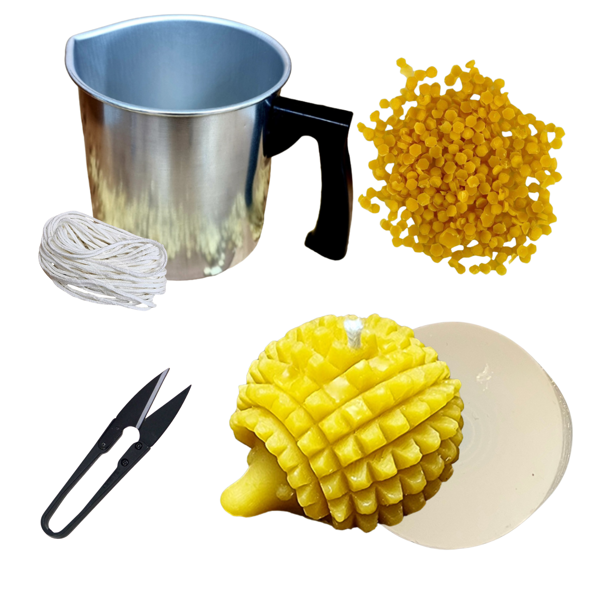 Candlemaking Kit - Spikey Hedgehog Mould, Melting Pot, 30ft Wick, Wick Snips and 200g Beeswax Beads