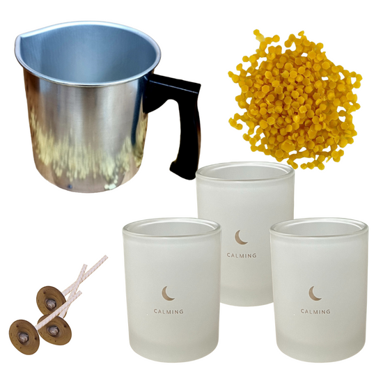 Candlemaking Kit - 3 Small Jars, Wicking Tabs, 200g Beeswax Beads & Melting Pot