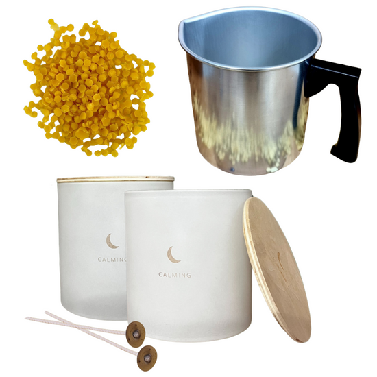 Candlemaking Kit - 2 Large Jars, Wicking Tabs, 200g Beeswax Beads & Melting Pot