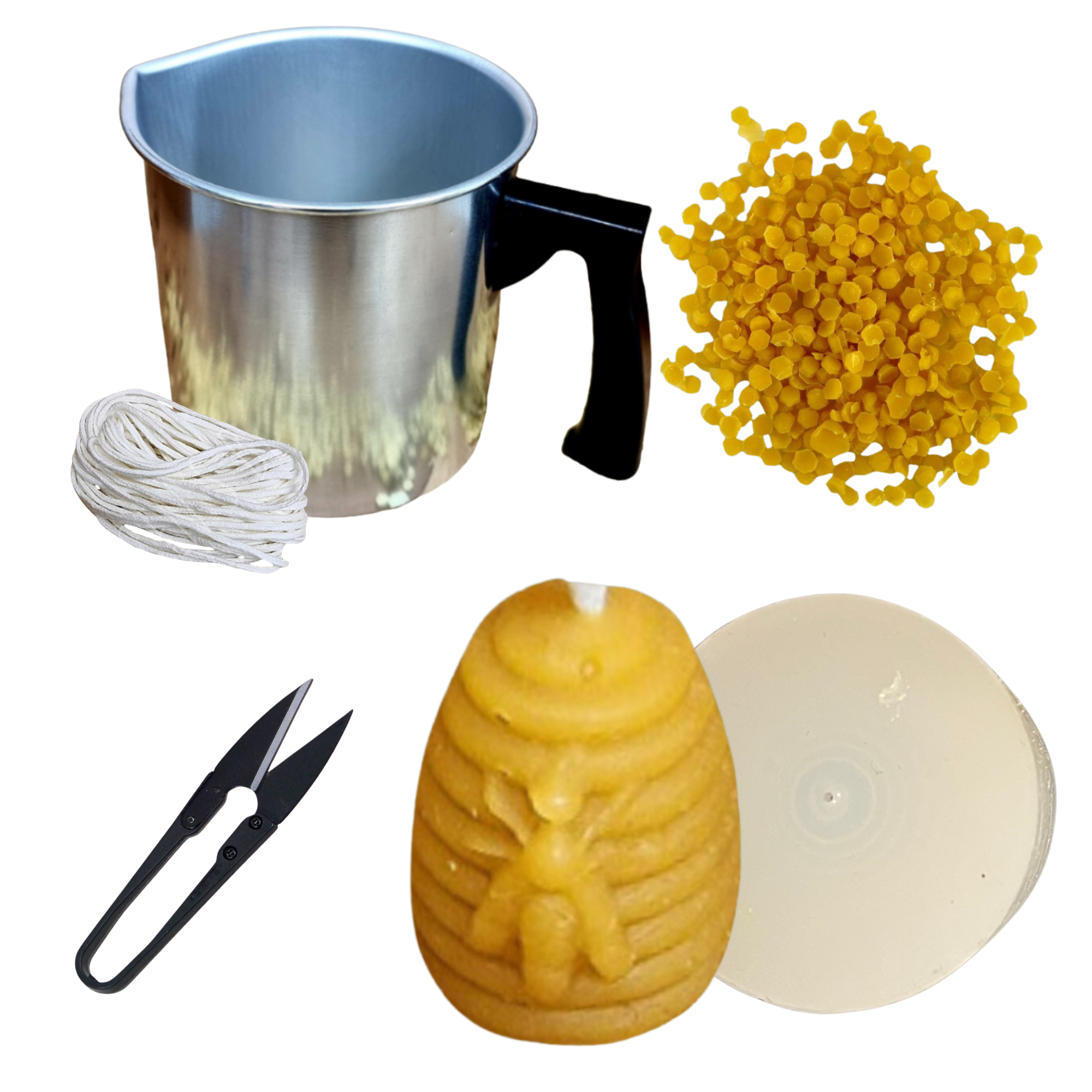 Candlemaking Kit - Mini Skep Mould, Melting Pot, 30ft Wick, Wick Snips and 200g Beeswax Beads