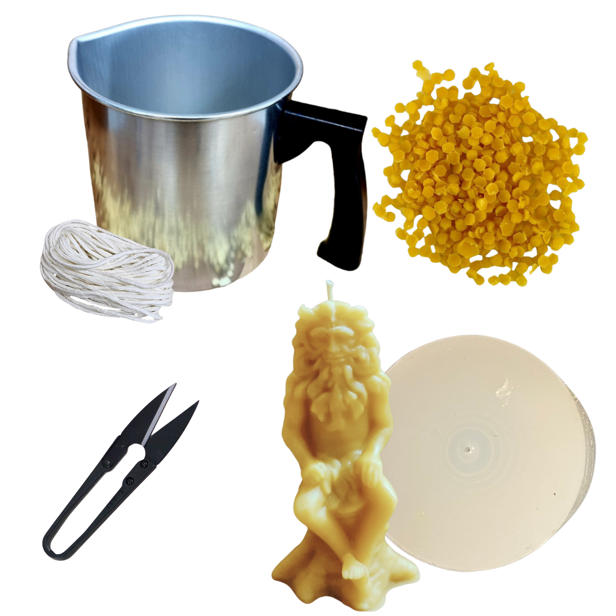 Candlemaking Kit - Green Man Mould, Melting Pot, 30ft Wick, Wick Snips and 200g Beeswax Beads