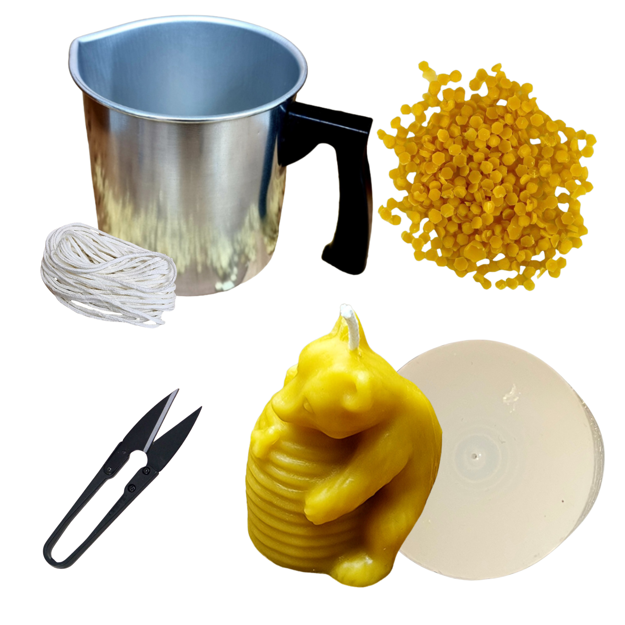 Candlemaking Kit - Bear & Hive Mould, Melting Pot, 30ft Wick, Wick Snips and 200g Beeswax Beads