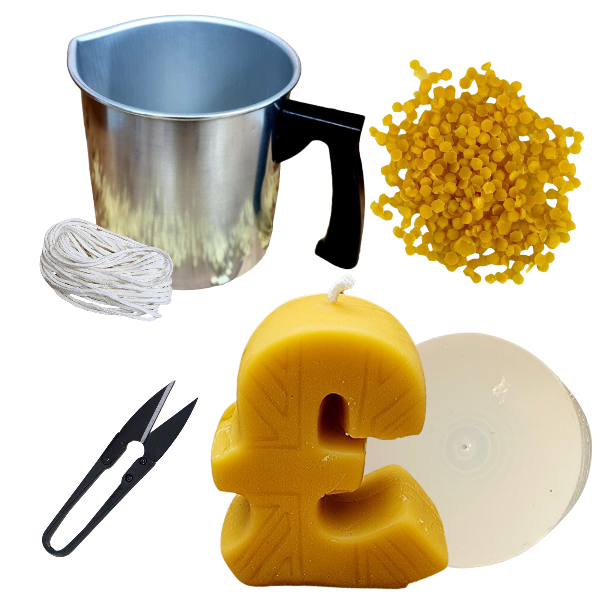 Candlemaking Kit - Pound Sign Mould, Melting Pot, 30ft Wick, Wick Snips and 200g Beeswax Beads
