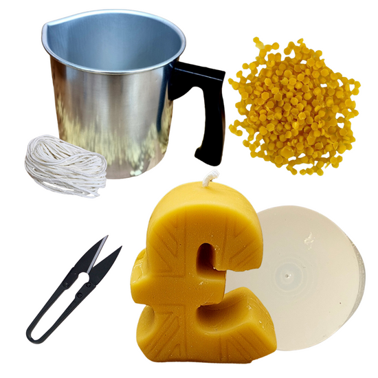 Candlemaking Kit - Pound Sign Mould, Melting Pot, 30ft Wick, Wick Snips and 200g Beeswax Beads