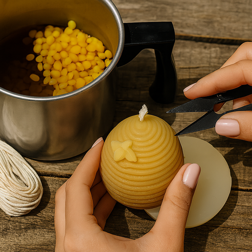 Candlemaking Kit - 2" Skep Mould, Melting Pot, 30ft Wick, Wick Snips and 200g Beeswax Beads