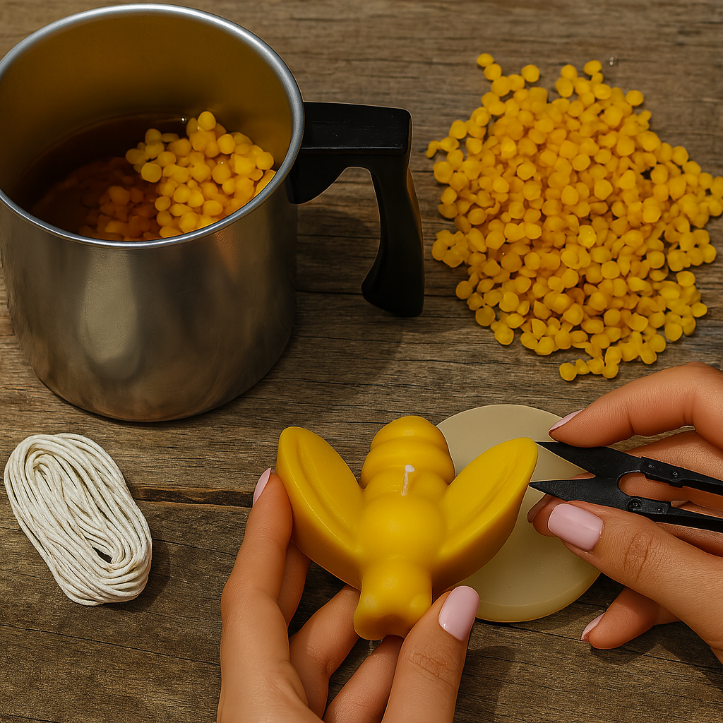 Candlemaking Kit - Bee Mould, Melting Pot, 30ft Wick, Wick Snips and 200g Beeswax Beads