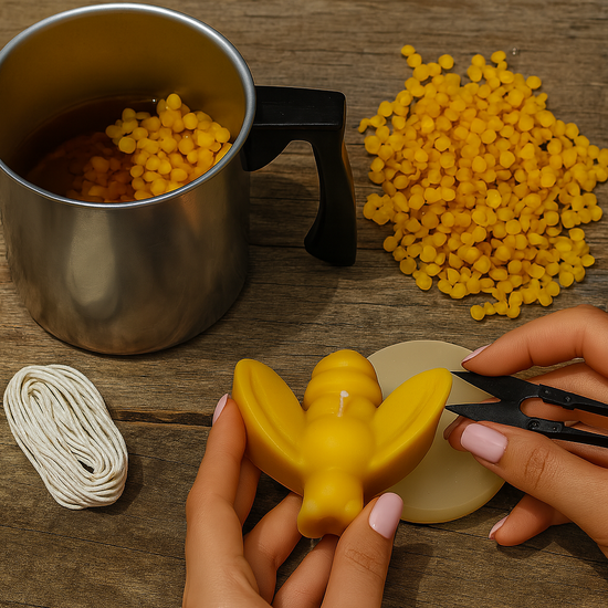 Candlemaking Kit - Bee Mould, Melting Pot, 30ft Wick, Wick Snips and 200g Beeswax Beads