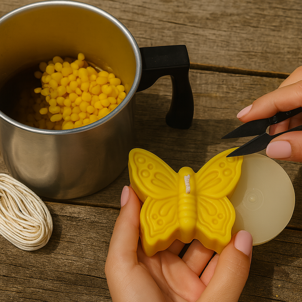 Candlemaking Kit - Butterfly Mould, Melting Pot, 30ft Wick, Wick Snips and 200g Beeswax Beads