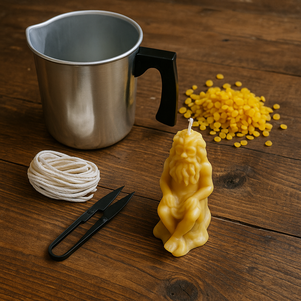 Candlemaking Kit - Green Man Mould, Melting Pot, 30ft Wick, Wick Snips and 200g Beeswax Beads