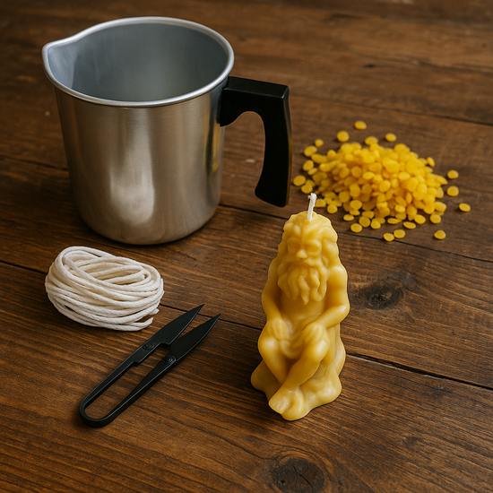 Candlemaking Kit - Green Man Mould, Melting Pot, 30ft Wick, Wick Snips and 200g Beeswax Beads