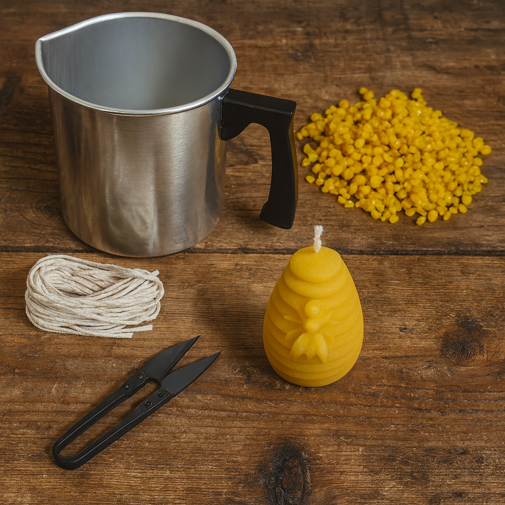 Candlemaking Kit - Mini Skep Mould, Melting Pot, 30ft Wick, Wick Snips and 200g Beeswax Beads