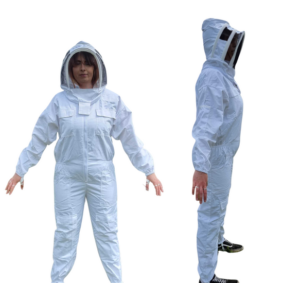 Poly Cotton Suit with Fencing Veil - Colour:  White