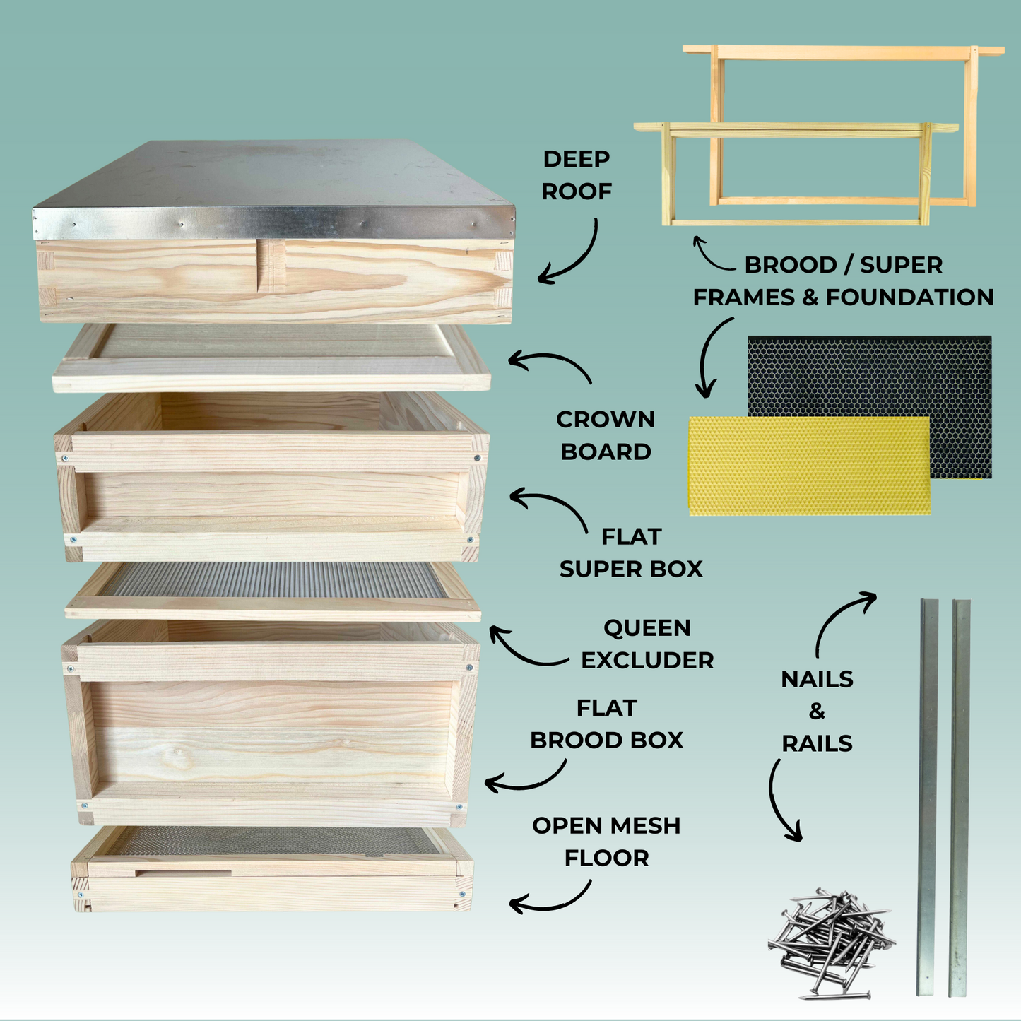 National Starting Hive Kit with Frames & Plastic Foundation - Pine