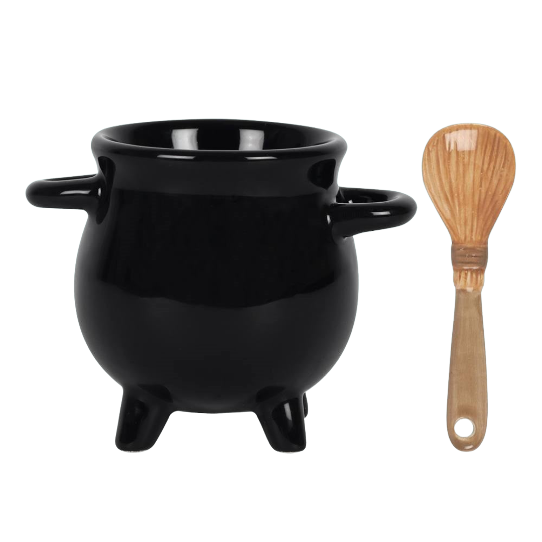 Cauldron Egg Cup With Broom Spoon