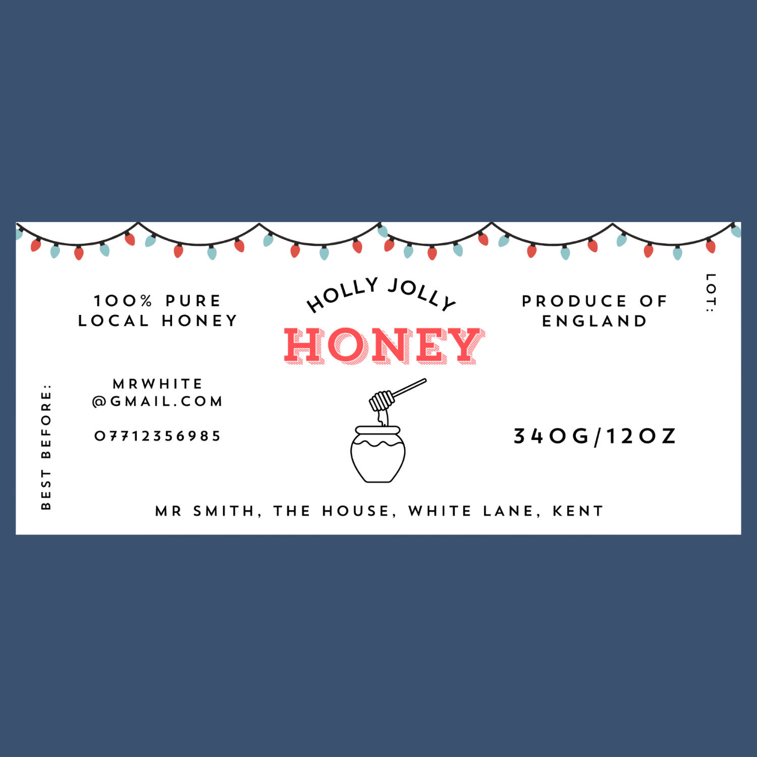 The Holly Jolly Honey Labels (50 or 100 labels)