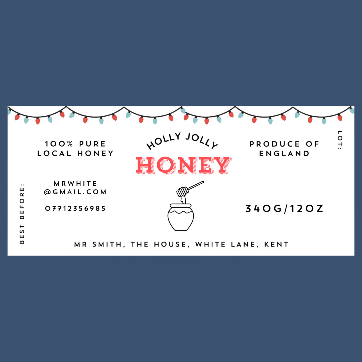 The Holly Jolly Honey Labels (50 or 100 labels)