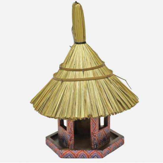 Artisan Hexagonal Thatched Bird Table – Red